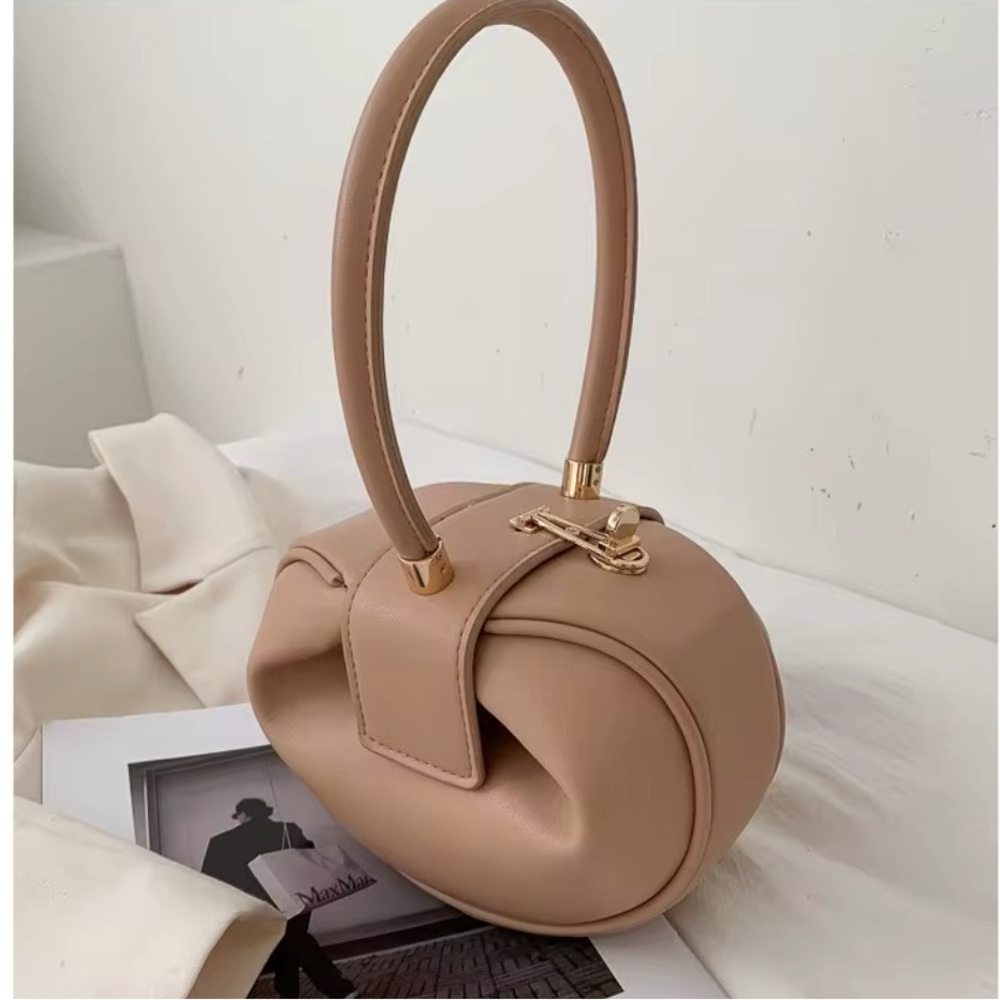Chic Tan Handbag with Gold Accents